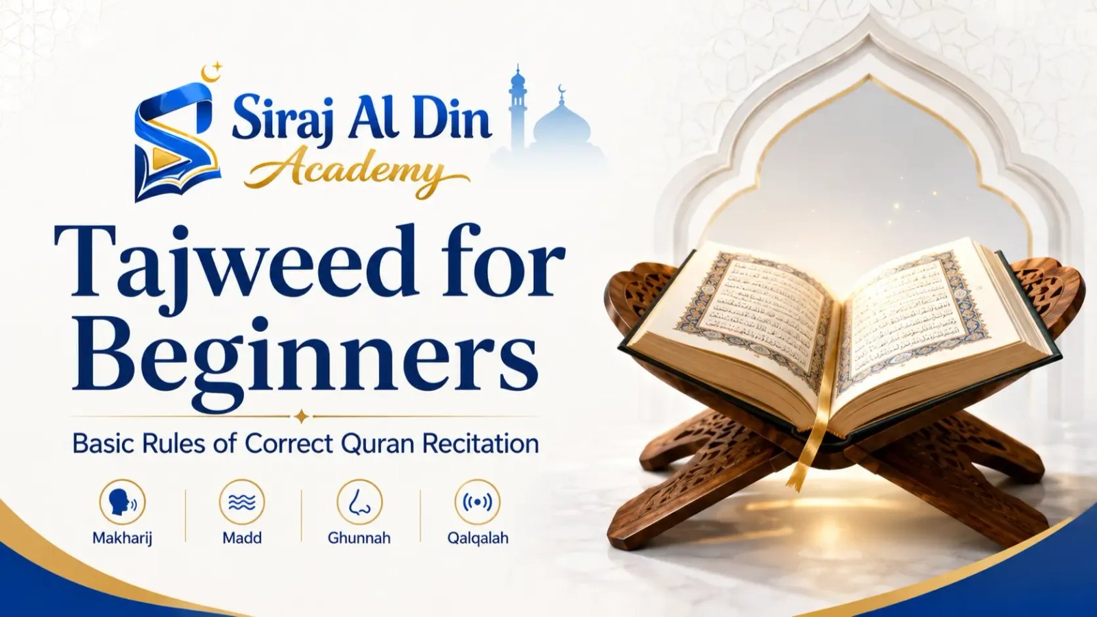 Beginner Tajweed lesson with Quran recitation notes and online learning screen