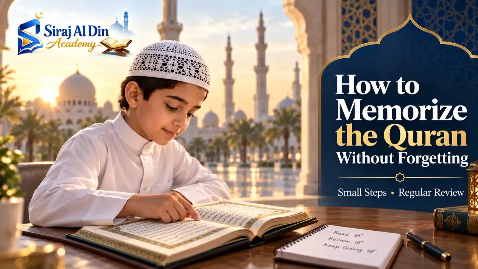 Beginner following a Quran memorization and revision plan during an online Hifz lesson