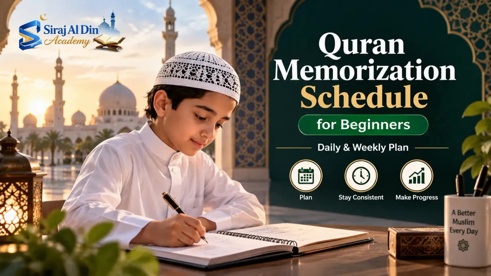 Beginner following a daily and weekly Quran memorization schedule with revision and Hifz practice